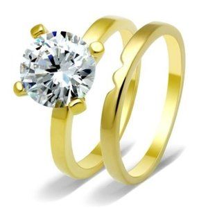 Cubic Zirconia Solitaire Engagement Ring Wedding Set Size 9 10 Gold Plated Band